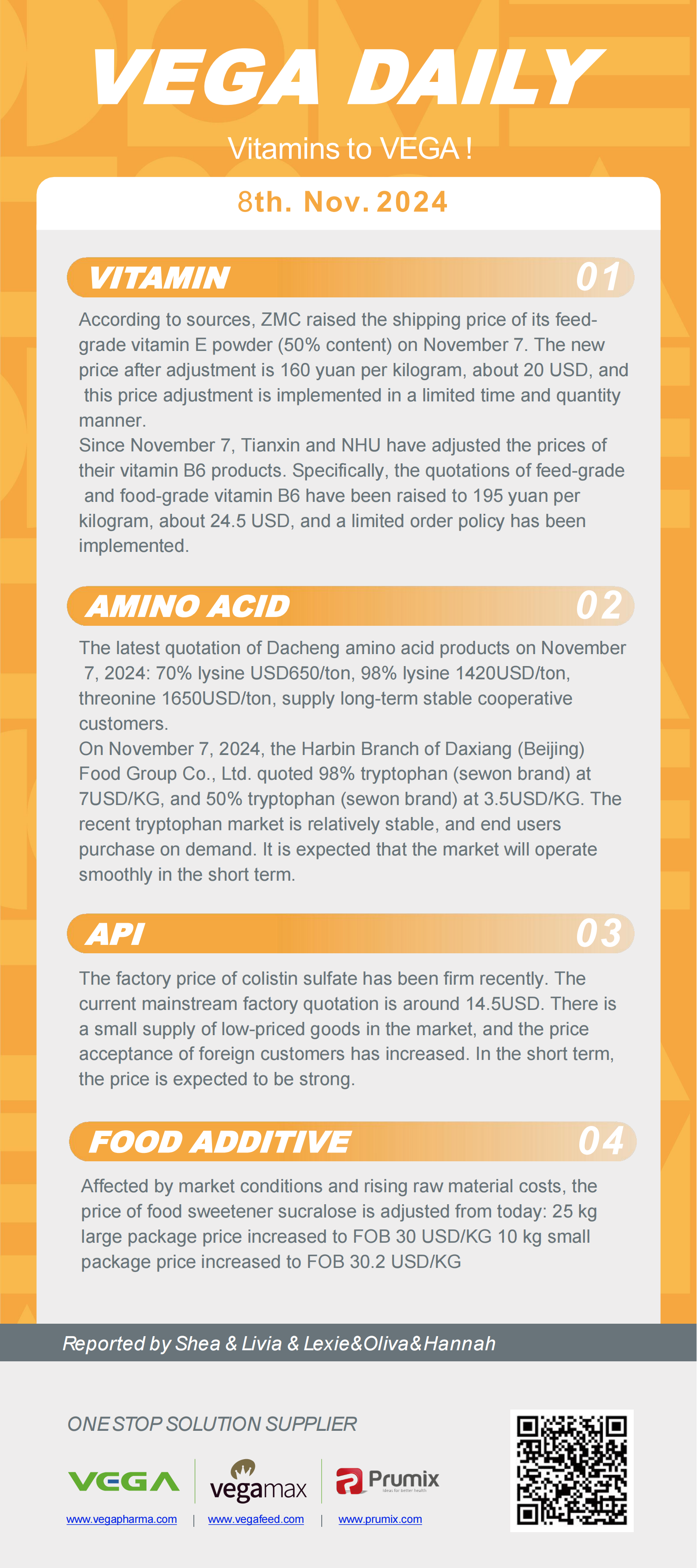 Vega Daily Dated on Nov 8th 2024 Vitamin Amino Acid APl Food Additives.png